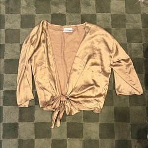 Urban Outfitters Satin Tie-Front Top in green